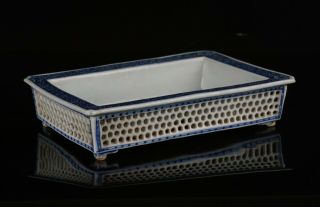 Antique Chinese Blue And White Porcelain Reticulated Planter Pot 18th C Qing