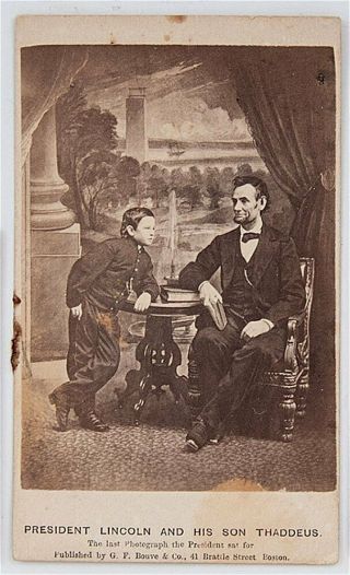 1865 Abraham Lincoln & Son Tad Albumen Cdv Photograph By Alexander Gardner Photo