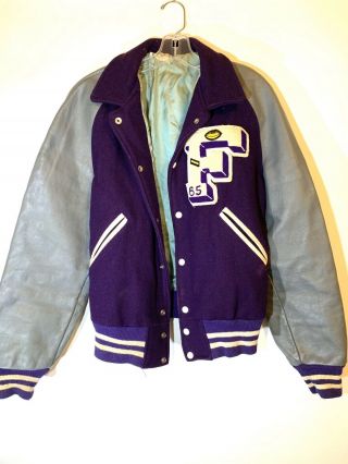 Vintage Fayetteville High School 1965 Letterman Jacket Purple Gray “f” Football
