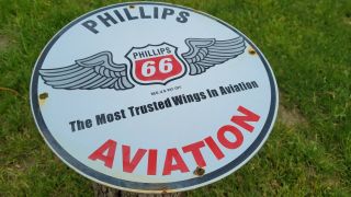 Vintage Phillips 66 Aviation Gasoline Porcelain Enamel Gas Station Metal Sign