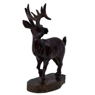 Unique Hand Carved Ironwood Whitetail Deer Buck Figurine Wood Carving 9.  75 " High