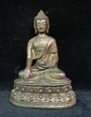 Old Chinese Gilt Bronze Shakyamuni Buddha Sitting Statue " Xuande " Mark