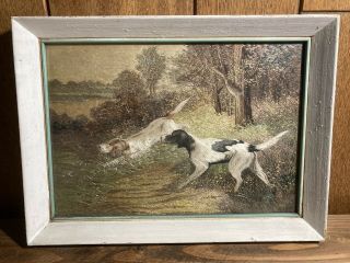 Antique Chinese Asian Hand Embroidered Silk Picture Panel Hunting Dogs Signed