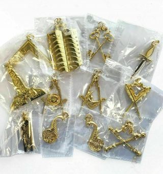 Masonic Blue Lodge Officer Collar Jewels Set Of 12 (gold)
