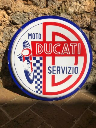 Ducati Enamel Sign Porcelain Service Vintage 1950s Dealer Bike Nos