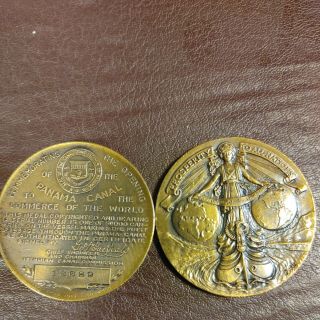 Set Of 2 - 1914 Panama Canal Opened To Commerce Solid Bronze Commemorative Coin