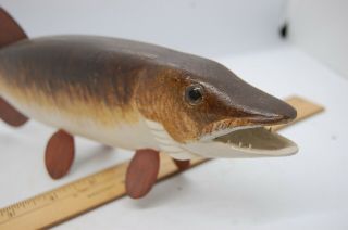 Vintage 14 " Wood Carved Muskie Fish Minnesota Folk Art