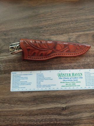 Vintage Handmade Knife With Leather Sheath And Antler Handle
