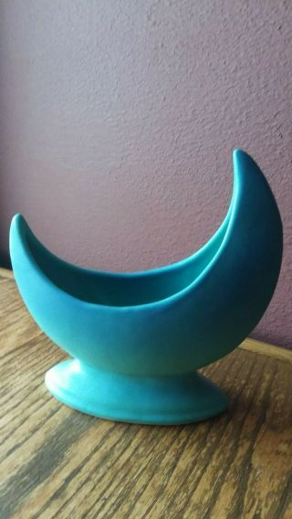 Vintage Van Briggle Crescent Moon Turquoise/Blue Art Pottery Vase Planter 2