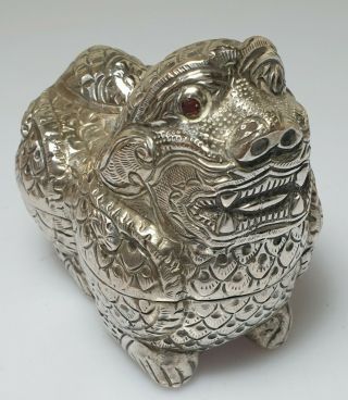 A Lovely Qing Dynasty Chinese Silver Box In The Form Of A Guardian Lion