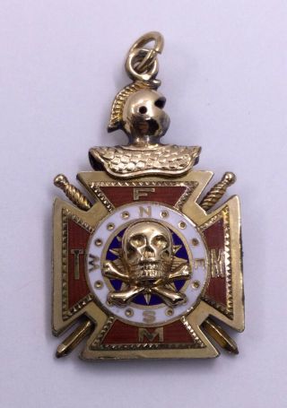 Vintage Knights Of Columbus - G.  F.  Fraternal Fob Cross Bones & Skull (v220)
