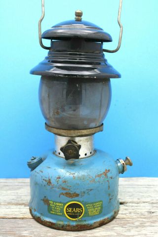 Vintage Kerosene Lantern Sears Roebuck Pyrex Glass Mod 476 - 74550 12 1/2 " T Blue