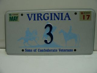2017 Virginia License Plate 3 Sons Of Confederate Veterans Vintage As671