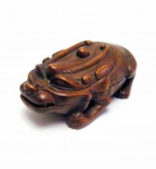 Small Vintage Chinese Carved Wood Chilong Form Box And Cover