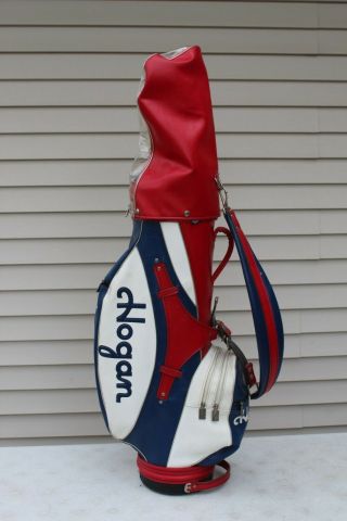 Vtg Ben Hogan Tour Staff Golf Cart Bag 9 " Red White & Blue W/ Cover