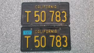 1963 California Commercial License Plates,  1967 Validation,  Dmv Clear,  G
