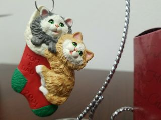 HALLMARK Keepsake Ornament 2001 MOM AND DAD 2 Cats in a Christmas Stocking 2