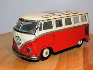 Vintage Japanese Tin Friction Vw Volkswagen 21 Window Toy Samba Bus 7 "