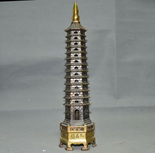 Chinese Tibet Buddhism Temple Brass 9 Floor Wenchang Tower Stupa Pagoda Statue