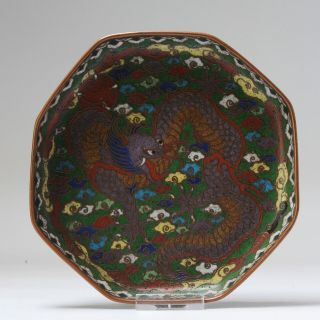 Lovely 19c Antique Meiji Period Japanese Dragon Bowl/dish Bronze Cloisonne