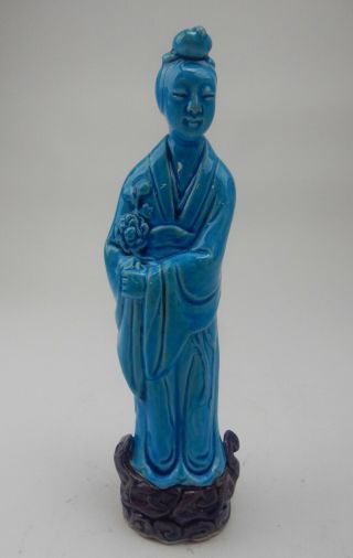Large Antique Chinese blue glazed Statue of Guan - Yin 10 inches 2
