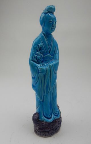 Large Antique Chinese blue glazed Statue of Guan - Yin 10 inches 3