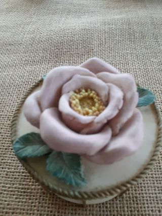 Dezine Hand Painted Trinket Box 1993 Pink Flower Rose 2 ½” X 2 ½” X 2 " Tall (n3)