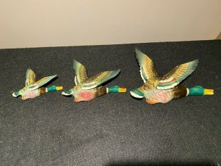 Vintage Ceramic Flying Mallard Duck Wall Plaques Set Of 3 Great Detail
