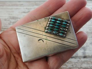 Vintage Navajo Needlepoint Turquoise Sterling Silver Ring Pill Trinket Box 55 Gr