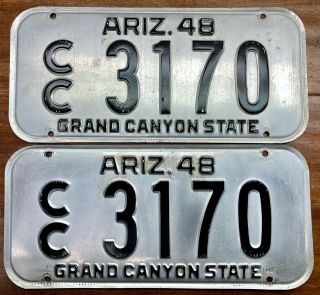 Hard 2 Find Pair V.  1948 Arizona License Plates,  Pima County Cc 3170 Mvd Ok