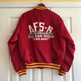 Vintage Uss San Diego Afs 6 Swingster Red Satin Jacket Size L Us Navy Military