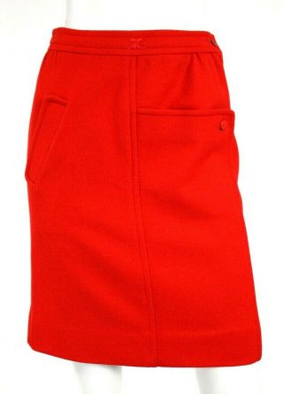 Courreges Vintage Red Wool High Waisted Asymmetric Pencil Skirt 36