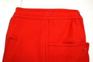 COURREGES Vintage Red Wool High Waisted Asymmetric Pencil Skirt 36 2