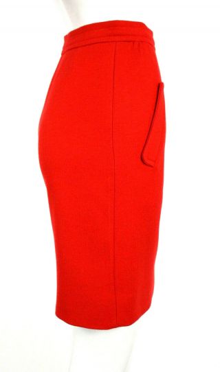 COURREGES Vintage Red Wool High Waisted Asymmetric Pencil Skirt 36 3