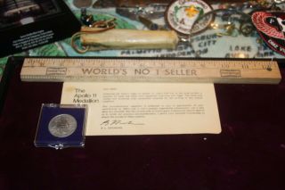 Rare Nasa Apollo 11 Flown Metal Medallion With Ibm Employee Punch Card