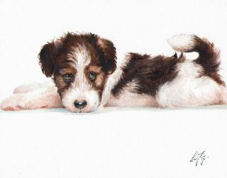 Oil Art Wire Fox Terrier Portrait Painting Dog Puppy Artist Signed