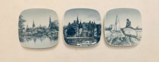 Vintage Set Of 3 Bing & Grondahl Danish Blue Mini Wall Plates/butter Pats—scenic