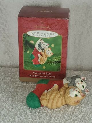 Hallmark Keepsake Ornament 2001 Mom & Dad Cats Kittens in Stocking Christmas 2
