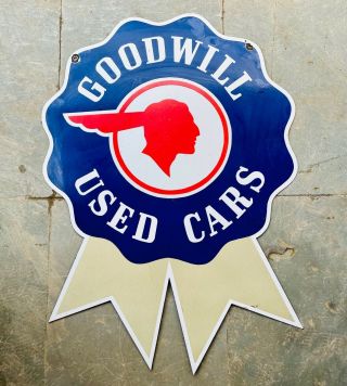 1930 Goodwill Cars Vintage Advertising Porcelain Enamel Sign 36 X 26 Inches