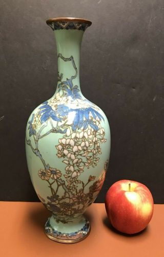 Antique Japanese Meiji Period Tiffany Blue Cloisonne 12” Vase
