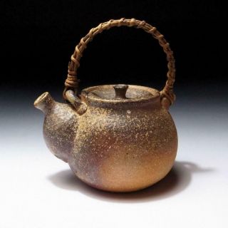 $vm42 Vintage Japanese Pottery Tea Pot,  Shigaraki Ware,  Dia.  4.  9 Inches