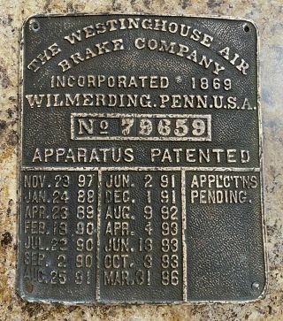 Westinghouse Air Brake Company Builders Brass Plate 79859