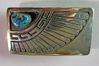 Vintage Thunderbird Wing Belt Buckle 925 Sterling Silver Turquoise Rock