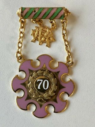 Antique Fraternal 10k Gold Odd Fellows Daughters Of Rebekah Enamel 70 - Year Medal