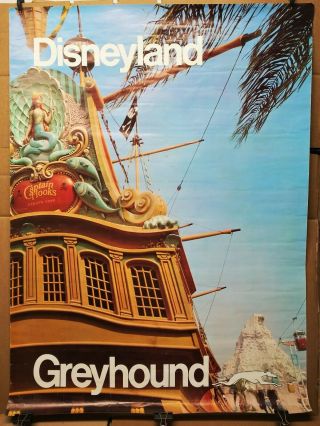 Rare Greyhound Bus Travel Poster - Disneyland Captain Hook Pirate Ship 1978 V,