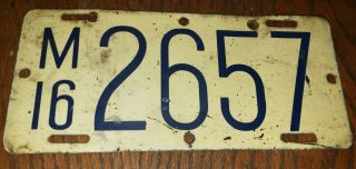 Antique 1916 Massachusetts Mass Motorcycle License Plate.  Rare Harley Indian