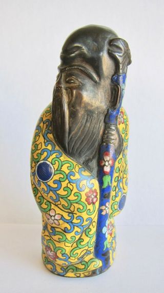 Antique Chinese Cloisonné - Enameled Bronze Figurine Of Shoulao Late Qing Dynasty
