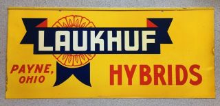 Nos 1950s Laukhuf Hybrids Payne Ohio Vintage Tin 2 Sided Advertising Sign