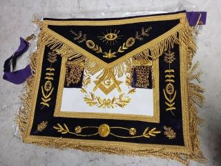 Masonic Grand Lodge Master Mason Apron Collar Past Master Jewel Purple Backing