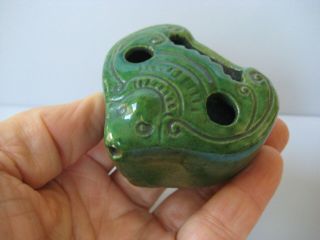 Antique Chinese Green Glaze Porcelain Bat Brush Washer,  Holder & Water Dropper